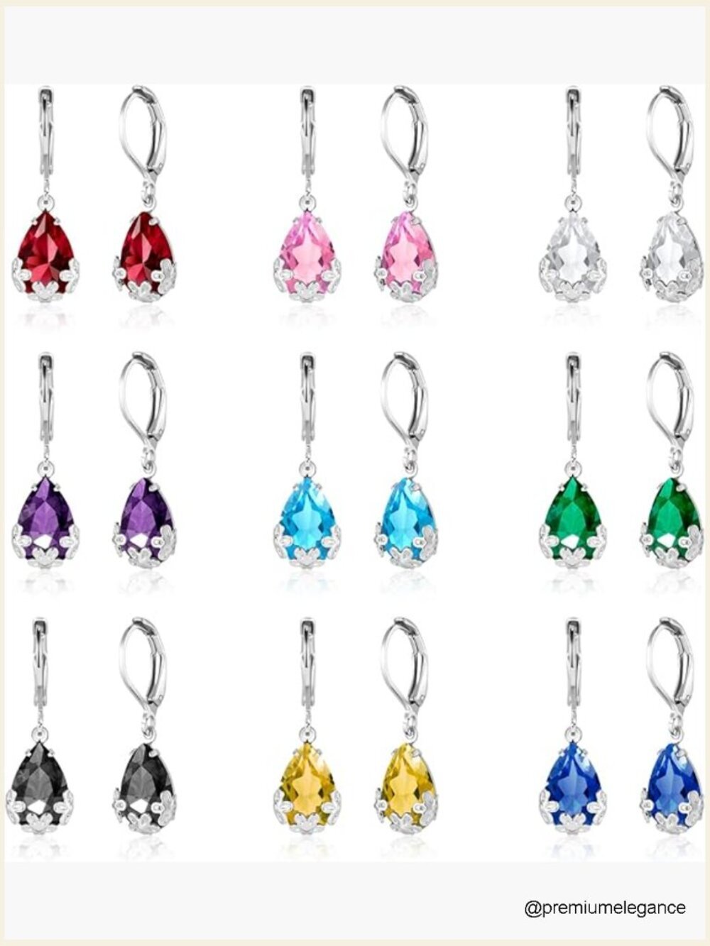 Leverback Crystal Drop Earrings Set Hypoallergenic Cubic Zirconia 925 Silver